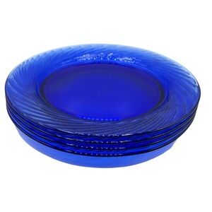 Vintage Pyrex Festiva Cobalt Blue Swirl Glass Lunch Salad Plates Set Of 4